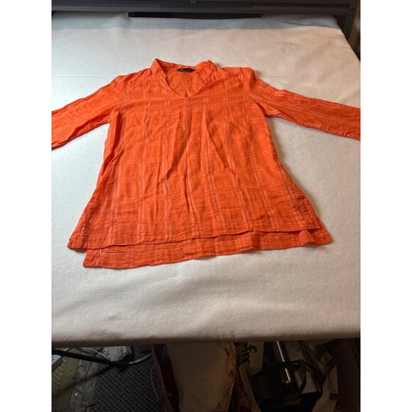 Tommy Hilfiger Womens Orange Check Pattern V-Neck Top Medium Cotton - Picture 1 of 11